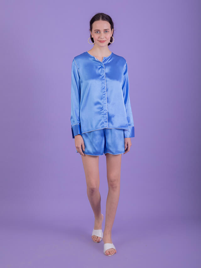 Azure High Low Pyjama Set In Sky Blue