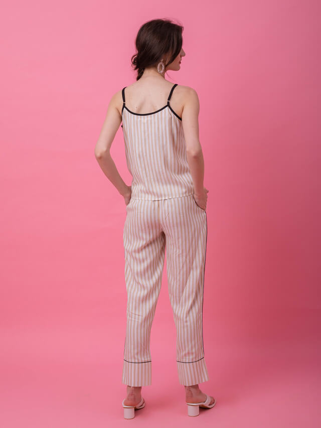 Beige Lurex Camisole Stripe Set