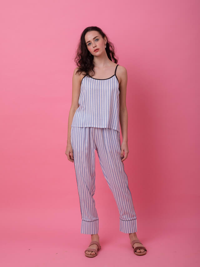 Blue Lurex Camisole Stripe Set