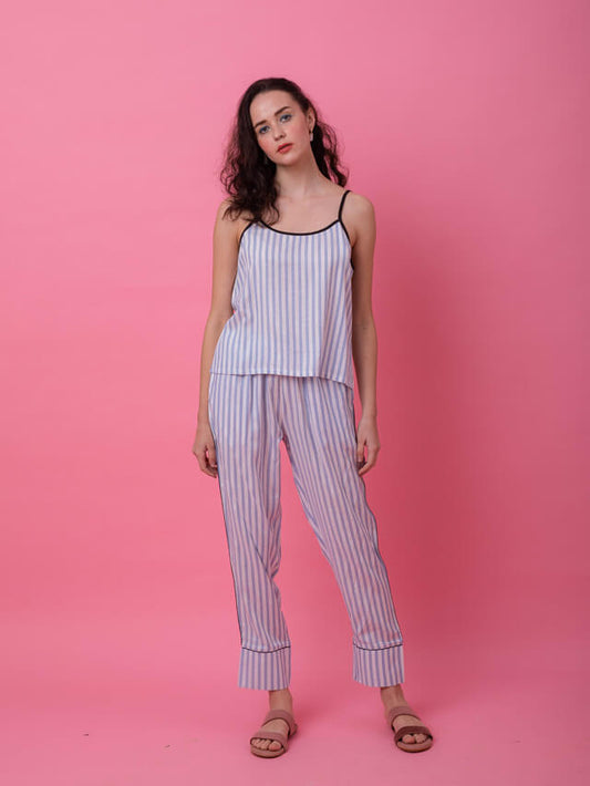 Blue Lurex Camisole Stripe Set