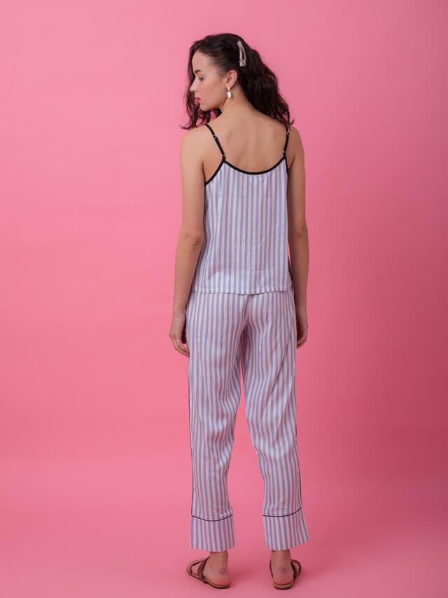 Blue Lurex Camisole Stripe Set