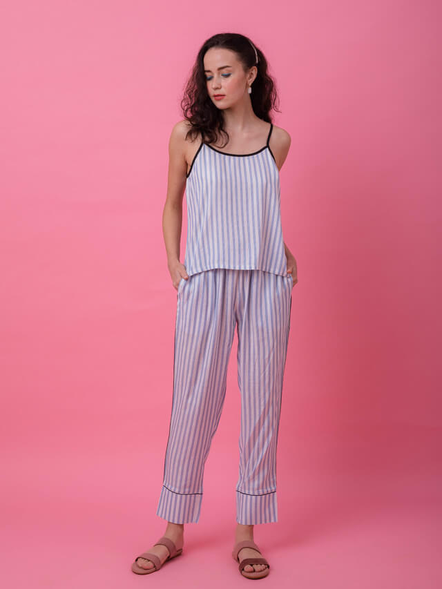 Blue Lurex Camisole Stripe Set