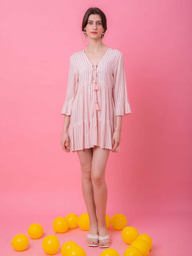 Pink lurex stripe babydoll dress