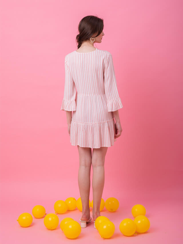 Pink lurex stripe babydoll dress