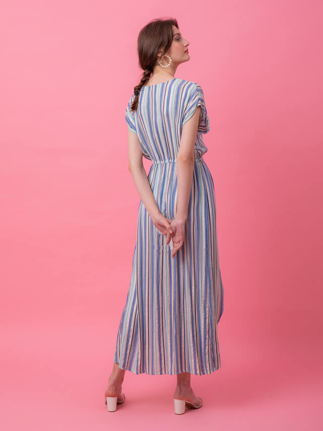 Multi blue stripe kaftan dress