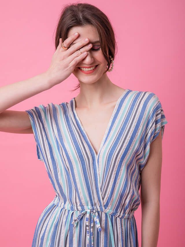 Multi blue stripe kaftan dress
