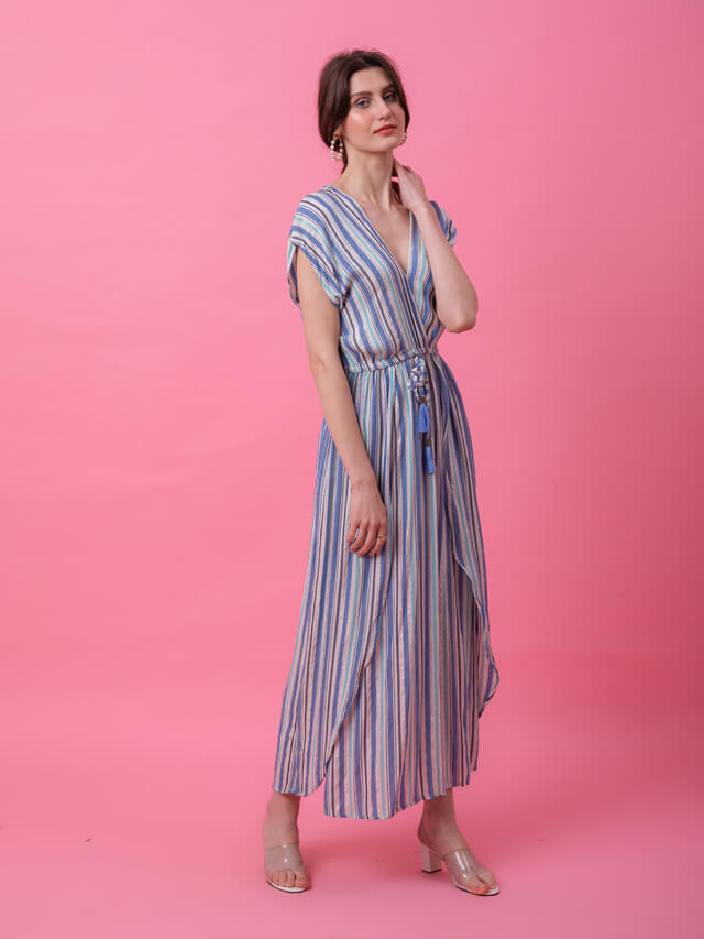 Multi blue stripe kaftan dress