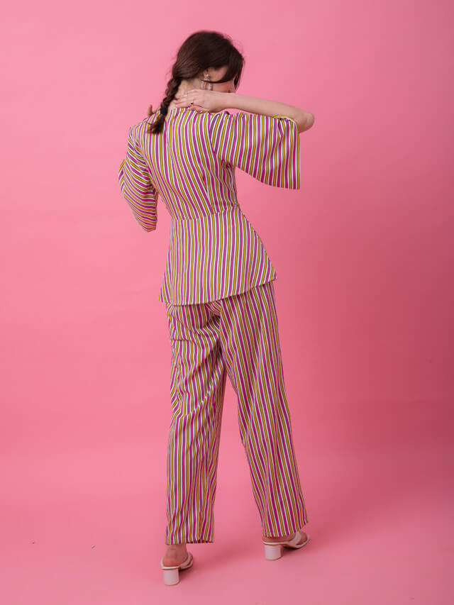 Multicolor yellow pink peplum stripe set