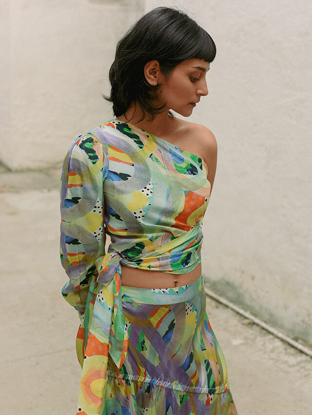 One shoulder tie top