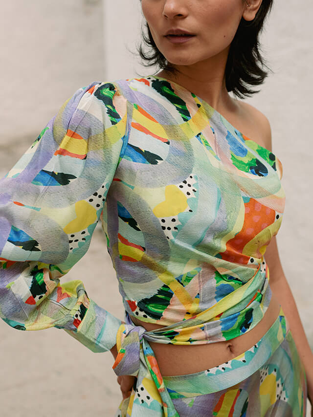 One shoulder tie top