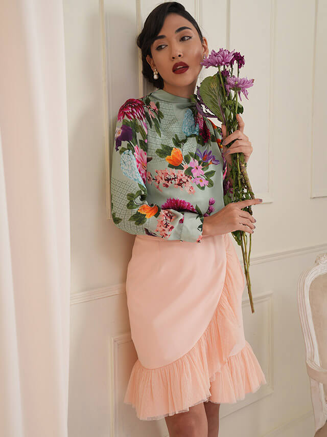 Sandra salmon ruffle skirt