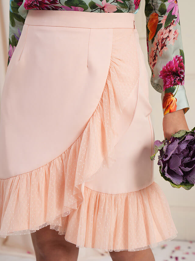 Sandra salmon ruffle skirt