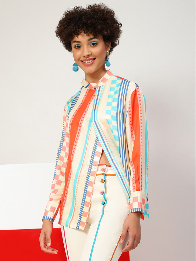 Jil candy stripe crossover shirt