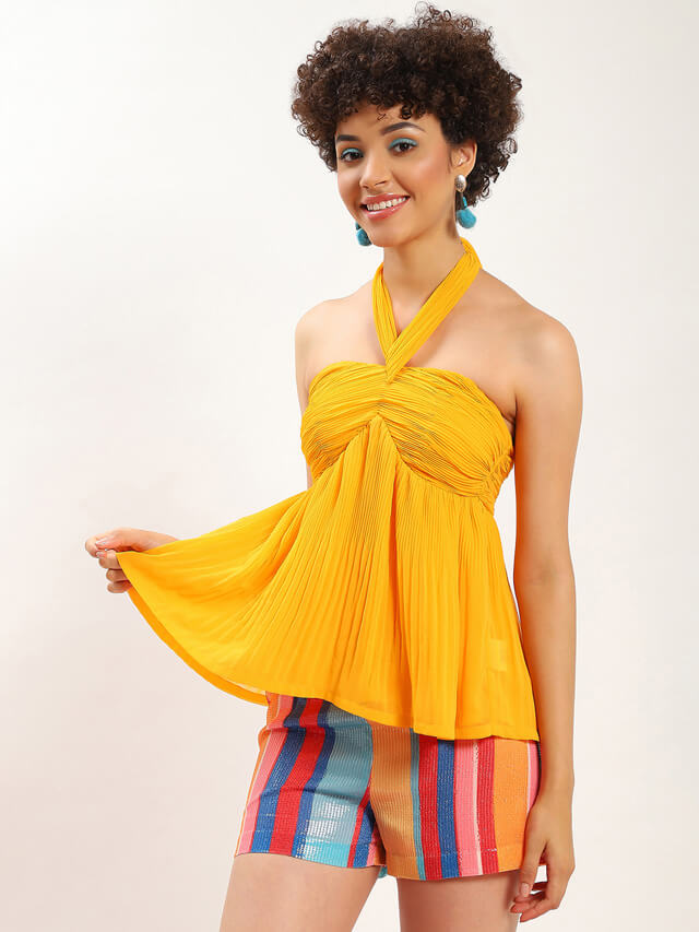 Amanda mango ruched peplum top