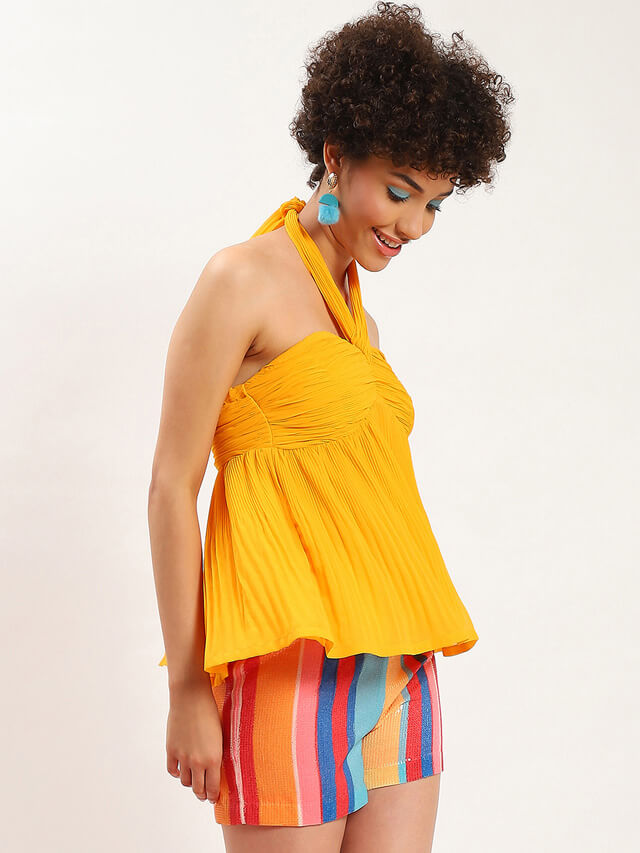 Amanda mango ruched peplum top