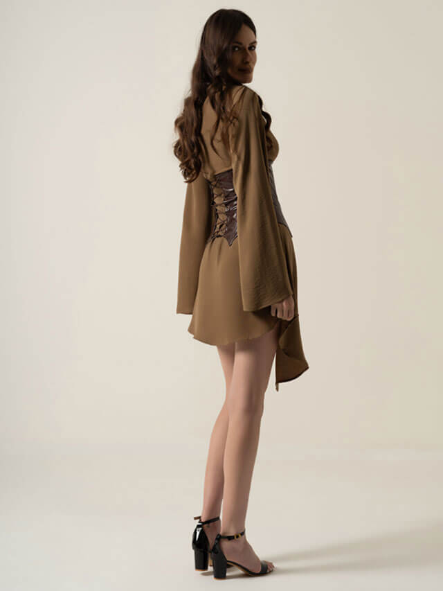 Assymetrical Shirt Dress With Corset Belt