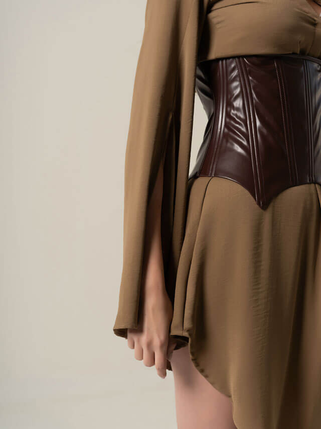 Assymetrical Shirt Dress With Corset Belt