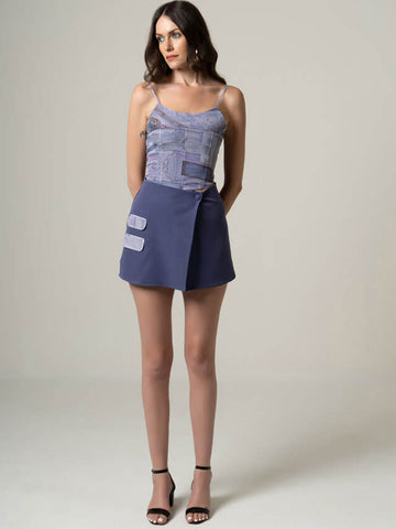 Croped Jacket and Mini Skirt Set With Matching Corset
