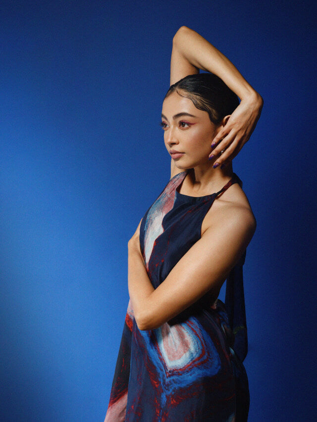 Blue Habutai Silk Printed Mini Dress