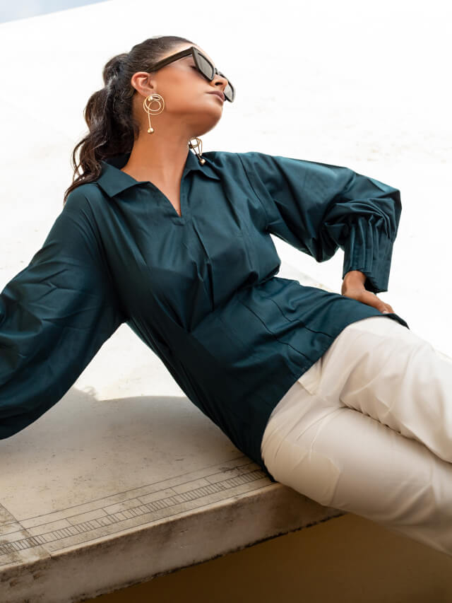 Sleeves Pleated Shirt