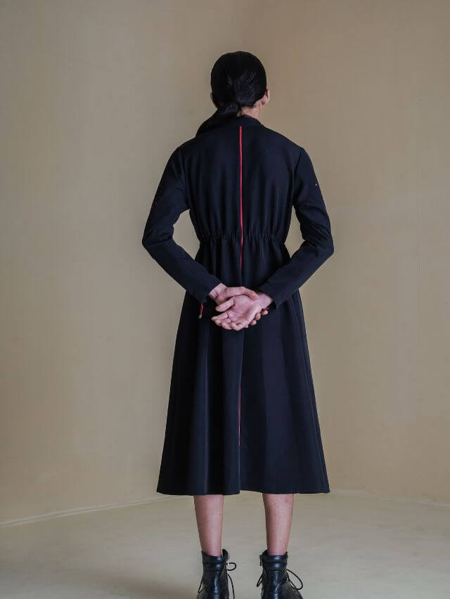 Black and Red Long Florak Dress With Floral Printed Sleeves