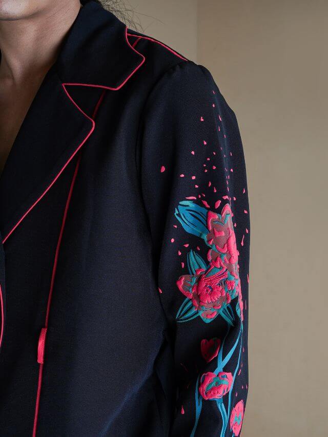 Black Floral Coat set