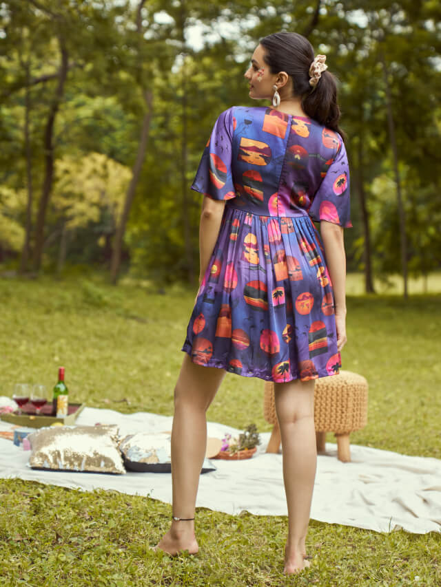 Dreamy sunset printed detachable dress