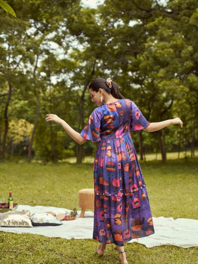 Dreamy sunset printed detachable dress