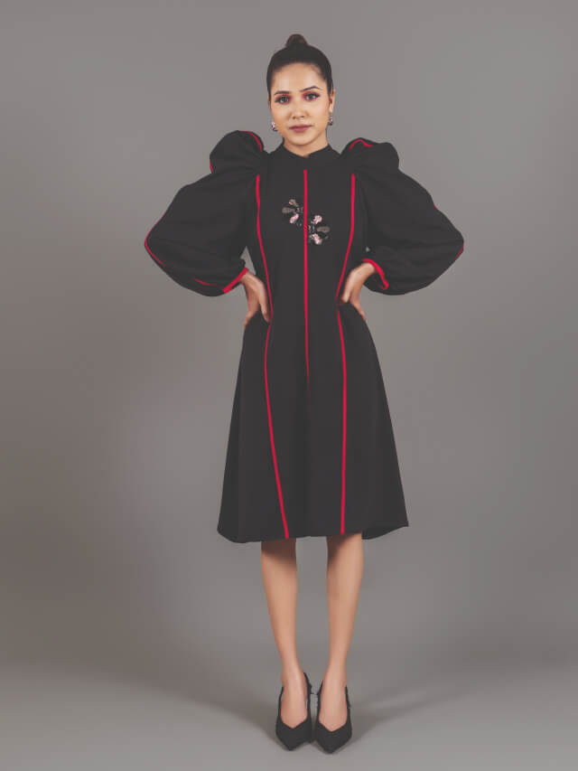 Black pink piping dress
