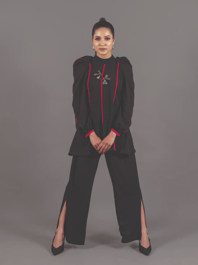 Black Pink Piping Co-ord Set