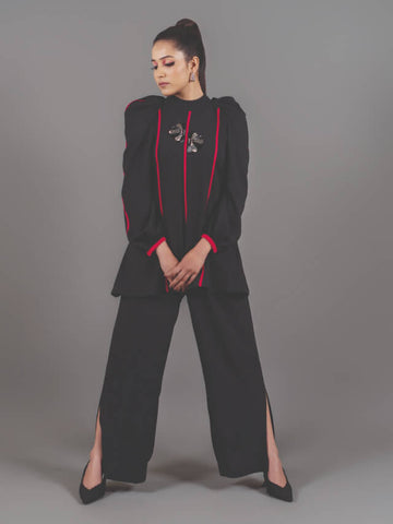 Black Pink Piping Co-ord Set
