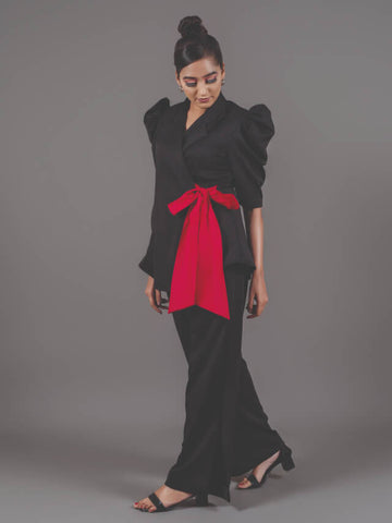 Black Wrap Around Pink Knot Co-ord Set