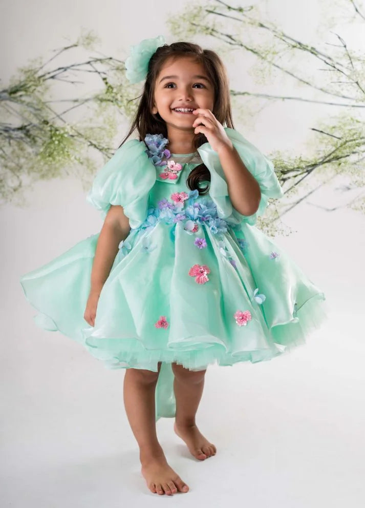 Sea Green Flower Embroidered Dress