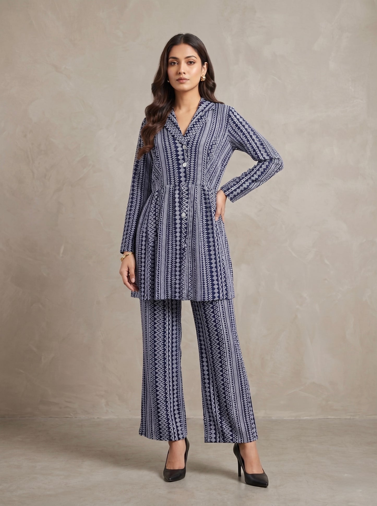 Blue Jacket Full Sleeve Co-ord