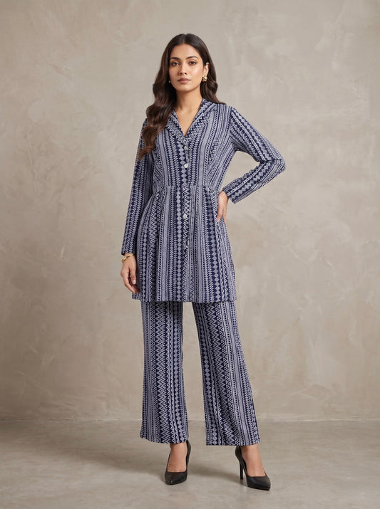Blue Jacket Full Sleeve Co-ord