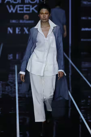White Denim Shirt Spread Collar Jacket Pant Set