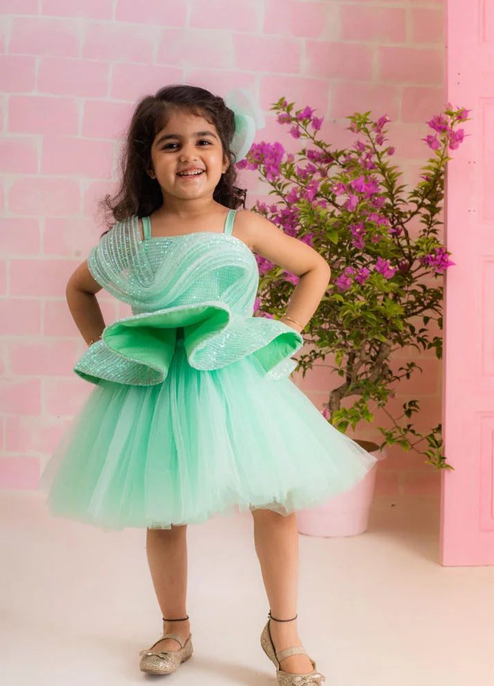 Green Sequins Drape Dress