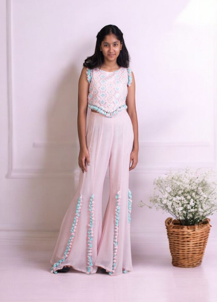 Embroidered Crop Top with Plazzo Pant