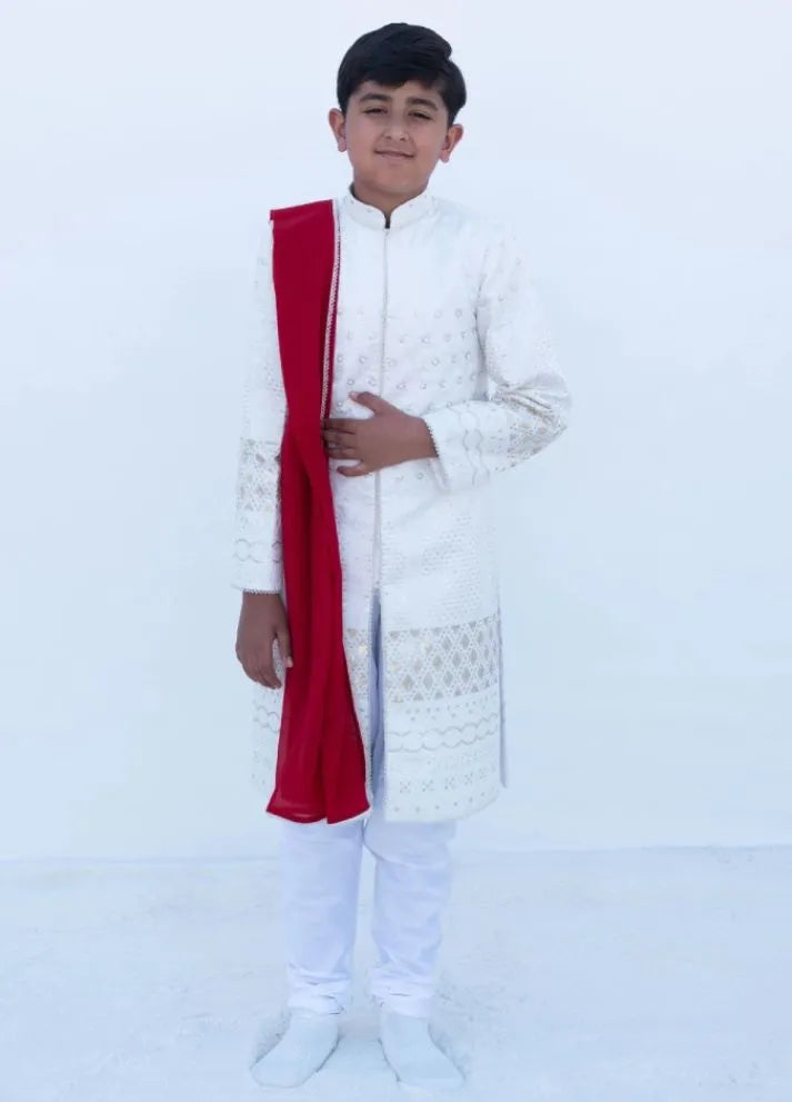 White Embroidered Sherwani with Chudidar