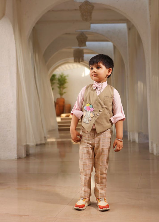 Beige Waist Coat with Shirt and Pant