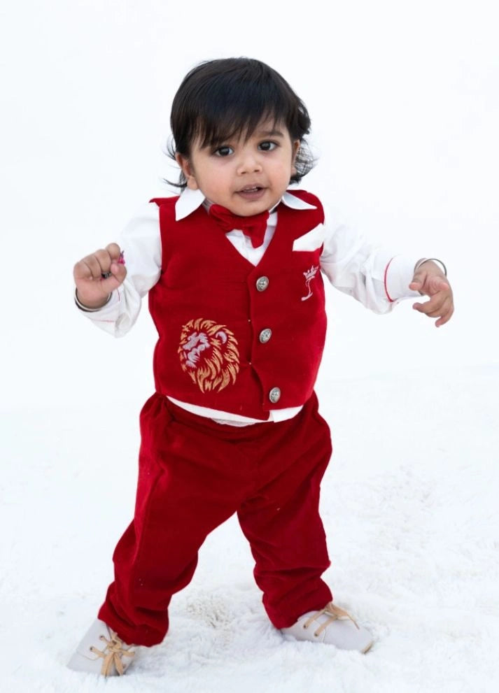 Maroon Velvet Waist Coat Set