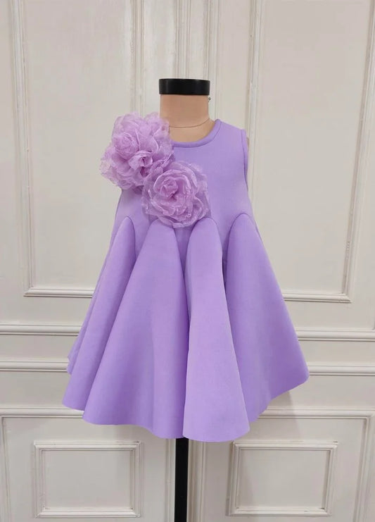 Lilac Neoprene Floral A-Line Dress with a Pattern
