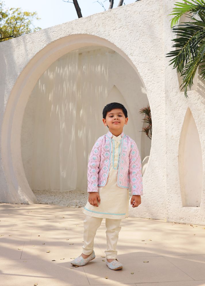 Embroidery Jacket with Kurta and Pant