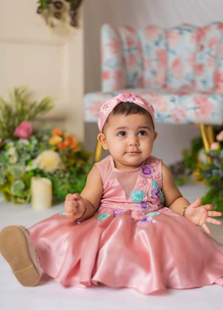 Rose Gold Floral Embroidery Frock