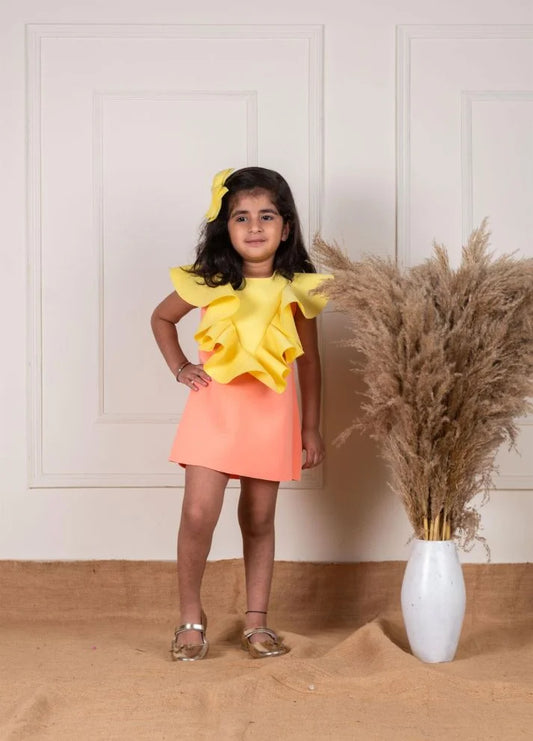 Peach Yellow Ruffle Straight Dress