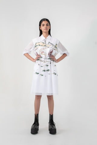 Crest embroidered short dress