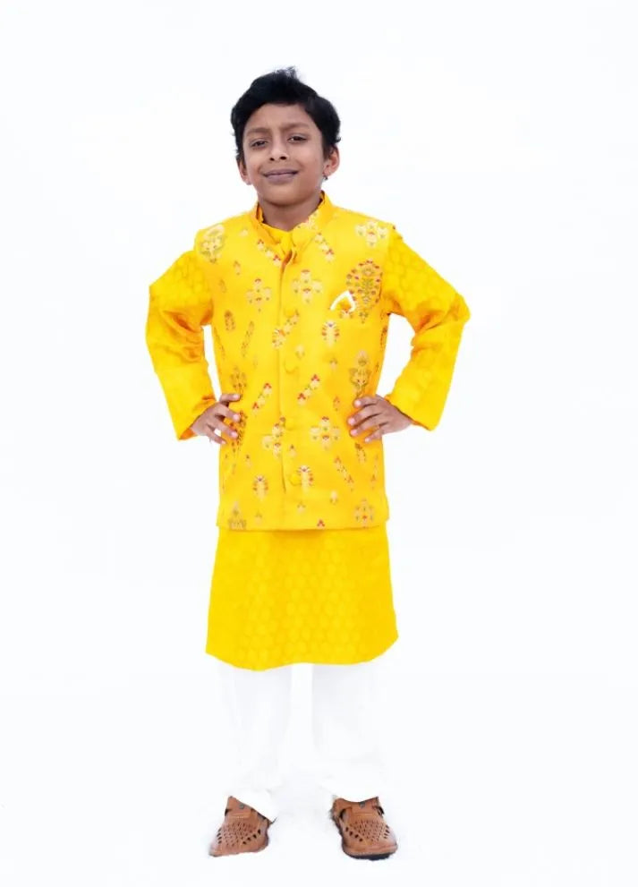 Yellow Brocade Jacket Set