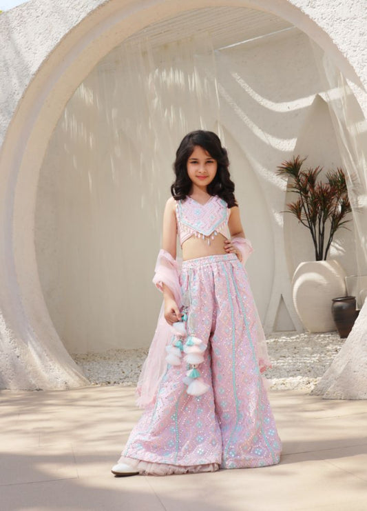 Embroidered Top with Plazzo Pant