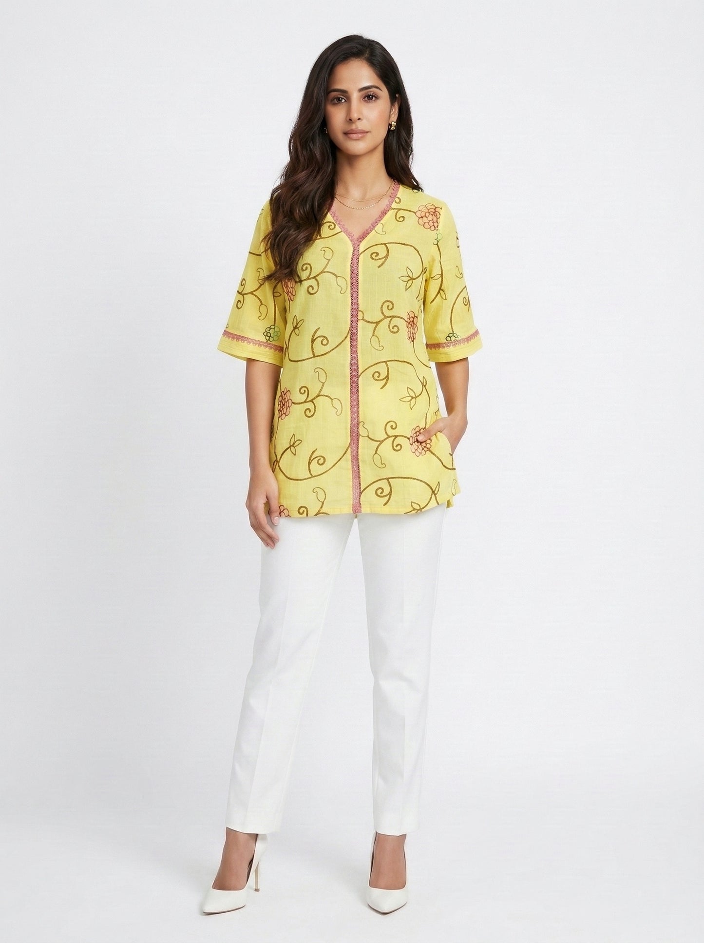 Yellow Embroidered Top