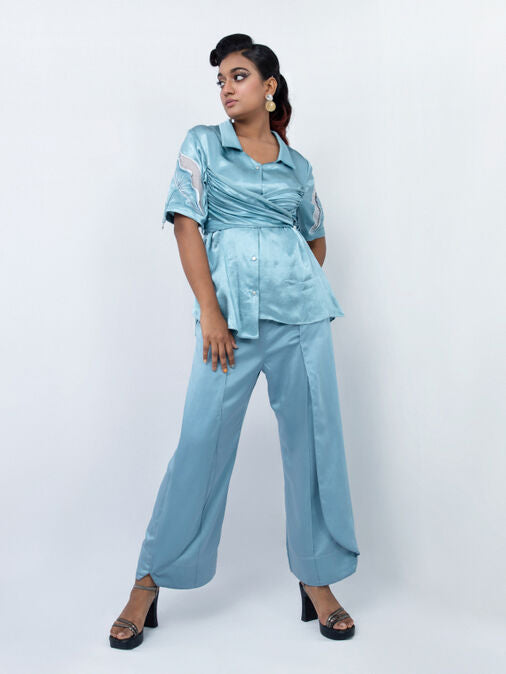 Criss Cross Co-ord Set Top With Layerd Pant